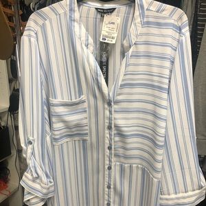 White and Blue Striped plus buttoned blouse